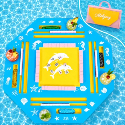 36" Foldable Floating Mahjong Table for Pool, Waterproof Floating Card & Game Table for Poker, Dominoes and Card Games, Portable Pool Party Table with Storage Bag for Family Game Nights, Lemon - color: Dark Yellow