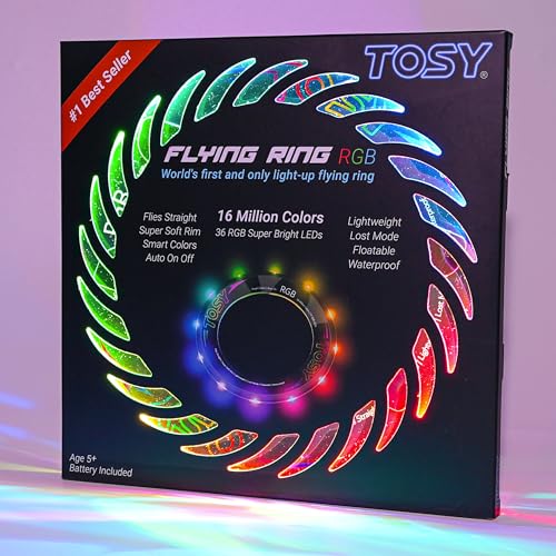 TOSY Flying Ring - 36 RGB Multicolor or 12 Monocolor LEDs, Super Bright, Lost Mode, Auto Light Up, Easter Basket Stuffers Gift for Kid/Teen/Boy/Girl, Safe, Waterproof, Pool/Beach/Camping Toy - color: Rgb Ring