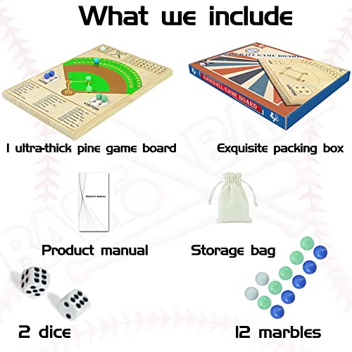 Jyquorp Baseball Dice Board Game Thick Solid Wood Dice and Marble Board Game Fun Color Pattern Double Battle Table Game for Family Party Holiday Gatherings (Log Color)…