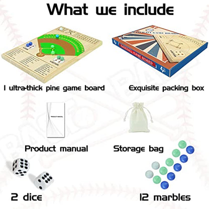 Jyquorp Baseball Dice Board Game Thick Solid Wood Dice and Marble Board Game Fun Color Pattern Double Battle Table Game for Family Party Holiday Gatherings (Log Color)…