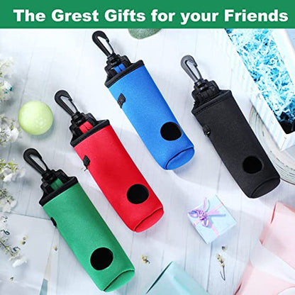 4 Pieces Golf Tee Holder Golf Ball Carry Bag Pouch Ball Holder Keychain Belt Clip Gifts Accessories - color: Black, Red, Blue, Green