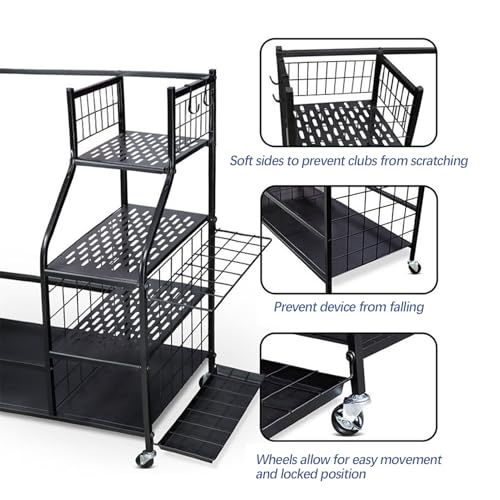 Golf Storage Organizer for Garage - Heavy Duty Stand | Extra Large Golf Storage with Wheels,for Golfers Home Basement Shed Balls Equipment Accessories Pouch