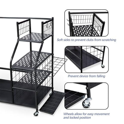 Golf Storage Organizer for Garage - Heavy Duty Stand | Extra Large Golf Storage with Wheels,for Golfers Home Basement Shed Balls Equipment Accessories Pouch
