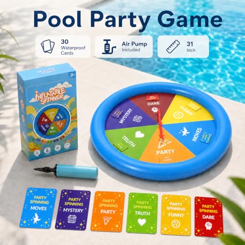 Inflatable Pool Party Game Table with Waterproof Silly Challenge Cards & Spinner, Floating Pool Game Toys for Teens Adults Family, Summer Pool Accessories for Backyard Beach Party
