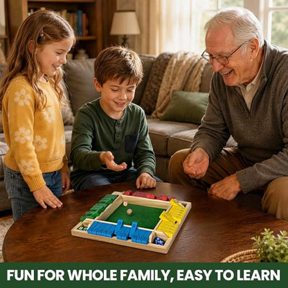 ropoda 12 Inches 4-Way Shut The Box Dice Board Game (2-4 Players) for Kids & Adults [4 Sided Large Wooden Board Game, 8 Dice + Shut-The-Box Rules] Smart Game for Learning Addition - size: 12in-Classic