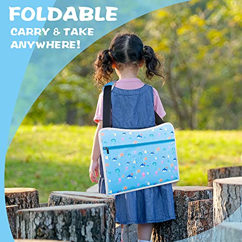 MENZOKE Kids Travel Tray, Car Seat Tray for Kids Travel, Toddler Essentials Girls with Tablet Holder, Road Trip Essentials with Cooler Cup Holder, Dry Erase Board & Storage Pocket for Airplane, Blue - color: Blue Aquarium