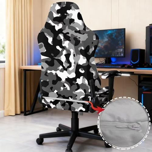 Black Gray Camouflage Pattern Gaming Chair Covers Slipcovers 4 PCS Non-Slip Game Chair Cover with Armrest Covers Universal Rotating Gaming Armchair Protector - color: Black Gray Camouflage Pattern