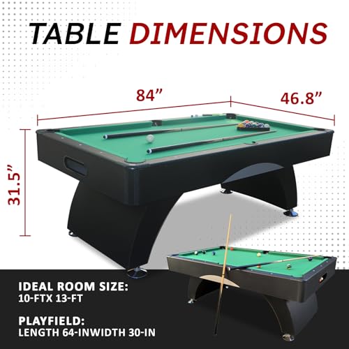 Billiards Table，7 FT Pool Table with Premium Accessories, Durable Matte-Black Finish, and Heavy Duty Legs for Modern Adult Rrec Room Family Game Room - color: Black+Green