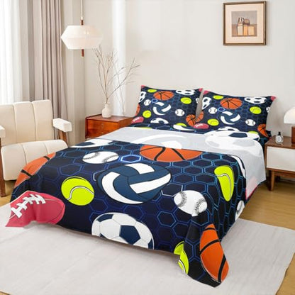 Erosebridal Kids Football Sheets, Soccer Baseball Bed Sheets Set for Boys Girls Teens Juvenile,Basketball Volleyball Softball Sheets Gradient Blue Hexagon Honeycomb Top Sheet,King Size - color: Multi 03, size: King