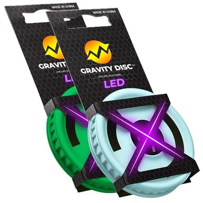 Gravity Disc NightFlights (2 Pack) – Glow in the Dark Mini Flying Disc for Nighttime Outdoor Fun | Ultra-Fast Throw Toy for Kids, Teens & Adults | Trick Shots, Backyard Games, Pocket-Sized Travel Toy