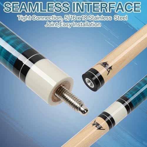AKLOT Pool Cue Stick 58'', Canadian Maple Pro Billiard Cue &13mm Leather Tip, Anti-Slip Grip, 18/19/20/21oz Billiard Pool Stick for Adults/Beginner/Pro Player - color: Blue with Wrapped Grip