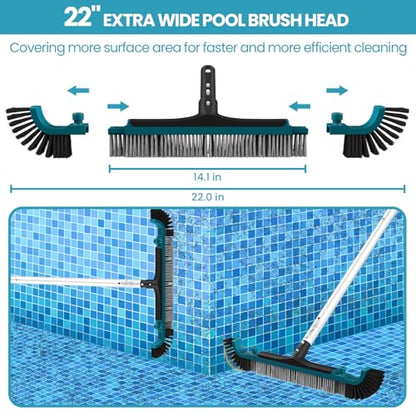 Deluxe Swimming Pool Cleaning Kit Including Pool Net and Vacuum Head, Pool Brush with 13Ft Pole for Above Ground & Inground Swimming Pools