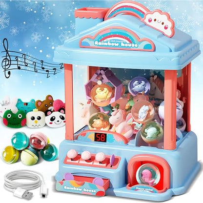 Mini Claw Machine for Kids | Electric Vending Machine Toy Arcade Game Toy with Mini Prizes, Candy Claw Machine Toys Adjustable Sound and Music, Birthday Gifts for Girls - style: Blue Rainbow Claw Machine