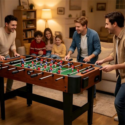 Table Soccer Game Table, Mini Foosball Table for Adults, Compact Indoor Football Table Games with Smooth Rods and Scoreboard, Includes 2 Balls for Home Game or Office Entertainment, Walnut