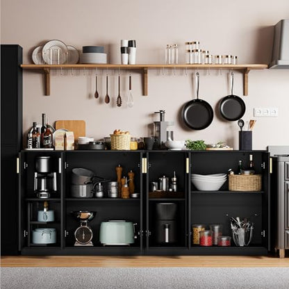 Cozy Castle Buffet Cabinet with Storage, Accent Storage Cabinet with Doors and Shelves, Wood Coffee Bar Sideboard Console Table for Kitchen Living Room Entryway Hallway, 35.4" Tall Black