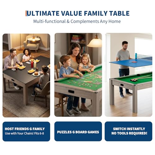 Garvee 7FT 3 in 1 Pool Table with Dining & Table Tennis Top, Multi-Game Table with Accessories (Balls, Cues, Ping Pong),Convertible Billiards and Table Tennis,HDF Wood Grain Finish & Chrome Accents - color: Green