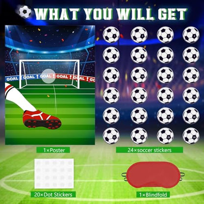 WERNNSAI Pin The Soccer on The Goal - Soccer Party Games for Kids Sports Themed Party Decorations Poster with 24pcs Ball Stickers Classroom Sports Party Favors - style: Soccer