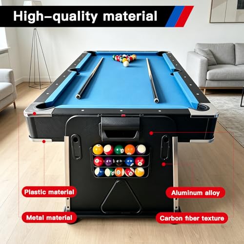 7FT Pool Table Dining Table Combo, 4-in-1 Multi-Game Table with Air Hockey & Ping Pong Tabletop, Convertible Billiard Table for Adults, Indoor/Outdoor Pool Table - color: Blue
