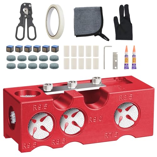 11-in-1 Billiards Pool Cue Tip Shaper, Pool Cue Tips Replacement Kit, Pool Cue Tips,Pool Cue Tip Tool for Replacement and Shaping Cue Tips - color: Red