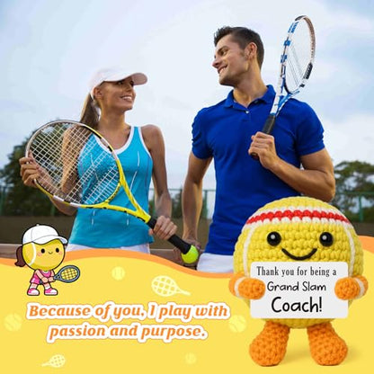 Mini Positive Crochet Tennis Ball Gifts for Women Men - Handmade Crochet Tennis Ball, Motivational Encouragement Christmas White Elephant Gift for Tennis Balls Lover Coworker Friend Coach - style: Thank You Coach