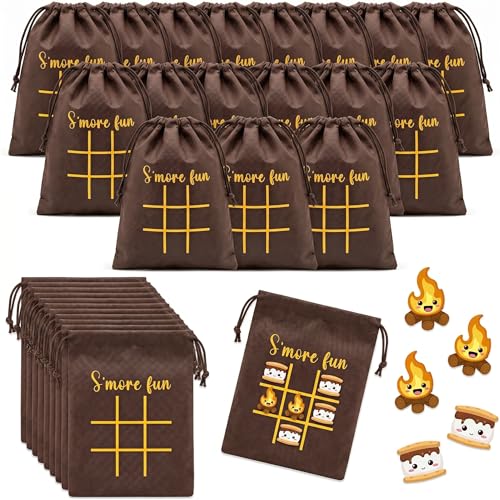 Sotiff 24 Sets Smore Fun Tic Tac Toe Party Favor Games with Drawstring Bags for Boys Girls Vbs Classroom Prizes Exchange Gifts - style: Smore Fun