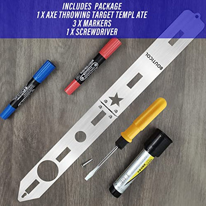 Upgraded Throwing Axe Target Template Stencil, Template, Durable Stainless Bullseye Drawing for DIY Pattern with 3 Standard Marker Pens and Fixing Screws (Model 3)