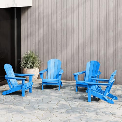 WestinTrends Malibu 4-Piece Set Outdoor Folding Poly Adirondack Chair, Pacific Blue - color: Pacific Blue, size: 4 Chair