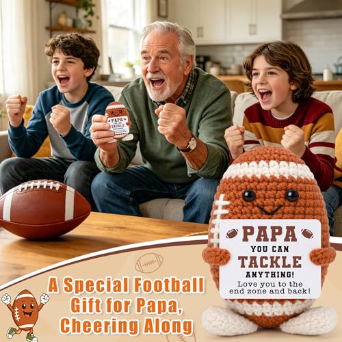 Fathers Day Grandpa Gifts for Papa, Papa Birthday Gifts from Grandkids, Grandpa Grandfather Best Cute Small Gift from Granddaughter Grandson, Funny Unique Handmade Crochet Football Grandfather Present - style: papa