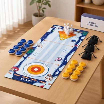 Tabletop Games Multi-Game Set, Roll-Up & Bowling Mat, Portable Indoor Game System, 120cm x 30cm