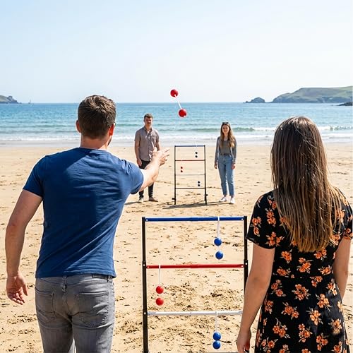 Ladder Toss Game Set - Heavy Duty Metal Foldable Ladder Ball with Scoreboard, All-in-One No Assembly Outdoor Yard Game for Tailgating, Backyard Parties - Carrying Case Included