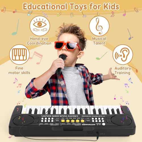 Kids Piano Keyboard - 37 Keys Piano Toys for Kids, Beginner Keyboard Piano for Kids, Educational Musical Toy for Kid, Electronic Keyboard Piano with Microphone for 3 4 5 6 7 8 Year Old Boys Girls Gift
