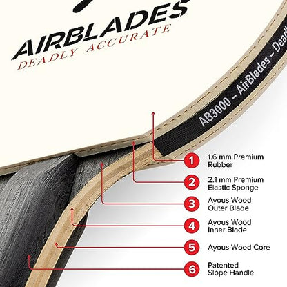 Professional Ping Pong Paddle with Hard Carry Case | Pro Table Tennis Racket | Table Tennis Paddle with Ergonomic Handle | 5 Blades of Wood with Premium Rubber and Sponge by AirBlades | Hard Carry Case - style: 3 Star Twin Pack