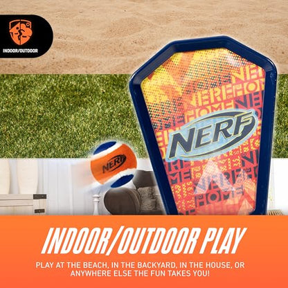 Nerf Toss and Catch Game with Paddles + Ball - Tennis Catch Game with (2) Self- Stick Paddles - Perfect Kids Beach Toy + Backyard Set - Includes 2 Sticky Mitts + Tennis Ball
