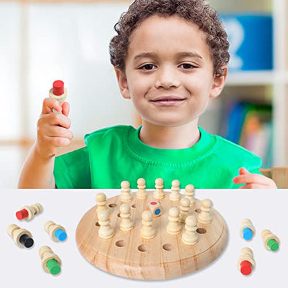 Gothink Wooden Memory Chess Matching Game, 7.5 Inch Wooden Memory Match Stick Chess Board Game, Educational Games for Kids, Montessori Preschool Toy for Toddler Birthday Gift - style: Memory Chess Match Game