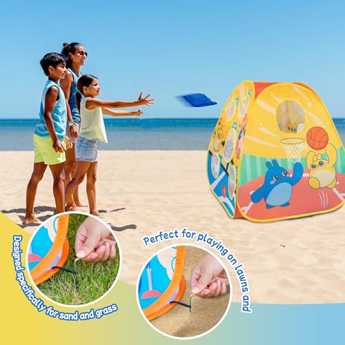 5-in-1 Kids Play Pop Up Tent with Bean Bag Toss Game Outdoor Toys, Tic Tac Toe, Dartboard,Soccer, Basketball, Carnival Outside Combo Set for Backyard Beach Lawn Party Fun, Birthday Gift for Boys Girls