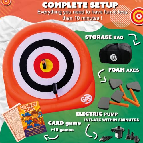 Axe Throwing Game for Backyard – Giant 7ft Inflatable Target w/ 15+ Exclusive Games & Air Pump Included – Outdoor Games for Adults Kids & Family, Carnival & Yard Games | Greenfs