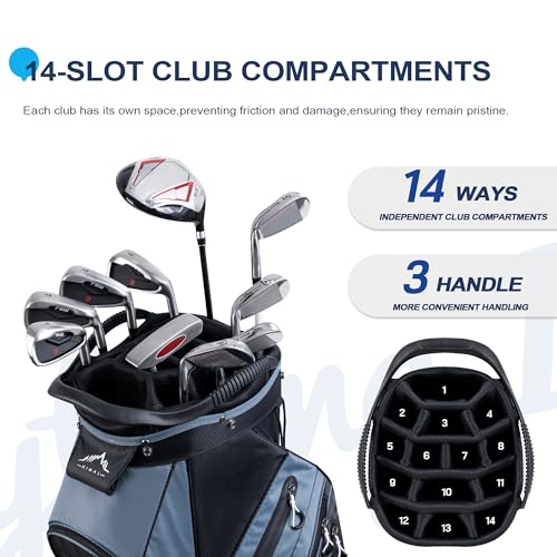 uniHimal 14-Way Golf Cart Bag with Organizer Divider & Rain Cover - color: Black-Foggy Blue