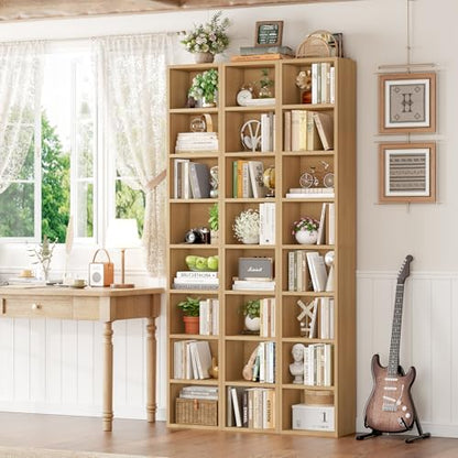 FOTOSOK 8-Tier Media Tower Rack, 11.6 X 9.3 X 71 Inches CD DVD Slim Storage Cabinet with Adjustable Shelves, Tall Narrow Bookcase Display Bookshelf for Home Office, Natural - color: Natural