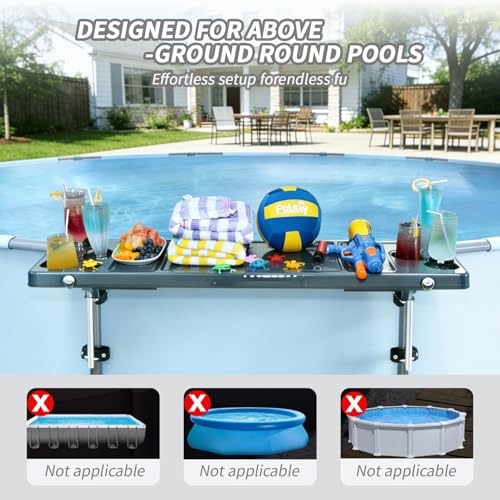 Poolside Bar, 47.2"×11.8" Poolside Bar Table with 6 Cup Holders, Folding Above Ground Pool Bar, Portable Swim Up Bar, Frame Above Ground Round Swimming Pools Accessories(Includes Storage Bag) - color: Dark Gray Pool Bar