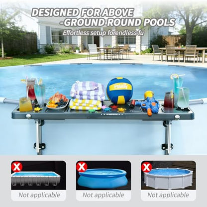 Poolside Bar, 47.2"×11.8" Poolside Bar Table with 6 Cup Holders, Folding Above Ground Pool Bar, Portable Swim Up Bar, Frame Above Ground Round Swimming Pools Accessories(Includes Storage Bag) - color: Dark Gray Pool Bar