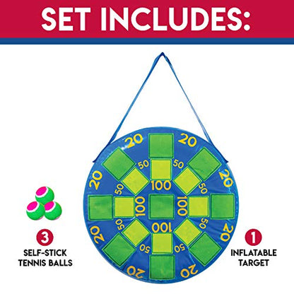 Franklin Sports Kids Dart Board - Inflatable Dart Ball Game with 3 Tennis Ball Self-Stick Darts - 20 X 20