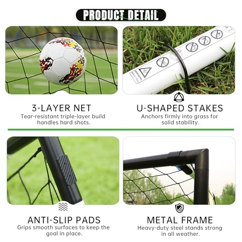 Heavy Duty Soccer Goal 2.6x3|4x6|6x8|6.5x10|6.5x12FT, All-Weather Steel Frame Tool-Free Quick Assembly Football Training Goal, Multi-Size Backyard & Match Equipment with Ground Stakes - size: L | 179x236cm