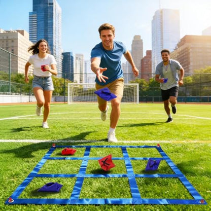 Giant Tic Tac Toe Game Outdoor with Cornhole Bean Bag, 4ft x 4ft Large Bean Bag Tic Tac Toe Toss, Travel Beach Lawn Backyard Cornhole Games for Kids Adults, Birthday Party Family Reunion Game