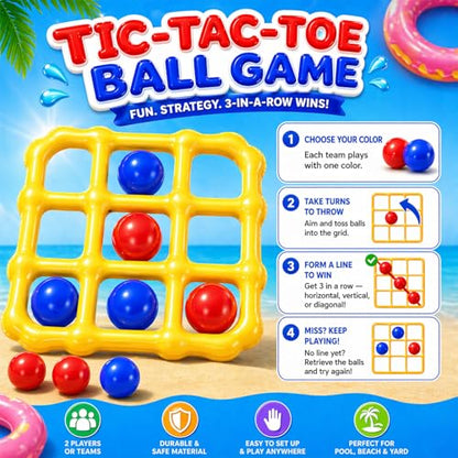 Tic-Tac-Toe Pool Toys Game Set, Giant Inflatable Floating Board Set with 10 Balls, Pool Toys Party Game for Kids Adults Teens, Summer Water Party Backyard Beach Yard Field Day Outdoor Activities
