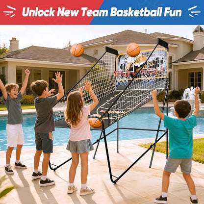 Basketball Arcade Game Shot Creator Indoor Foldable Electronic Double Shootout Sport Game Official Home Dual Shot Basketball 2 Player with 4 Balls (Black Gold) - color: Black Gold