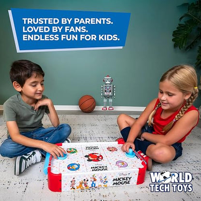 Disney Mickey Mouse, Minnie, Donald, Daisy & Goofy Air Hockey Table for Kids - Wooden Tabletop Game with Puck, Pushers & Air Flow System - Disney Licensed - 4+