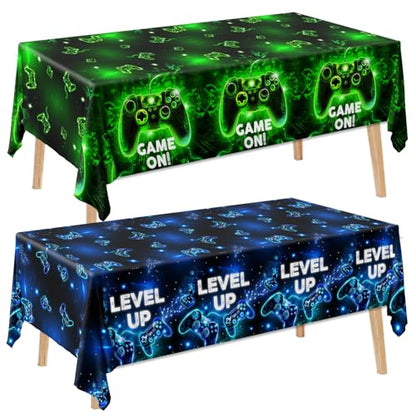 2Pcs Video Game Tablecloth,Video Game Birthday Party Supplies Neon Gaming Plastic Table Cover Game Level Up Table Decorations for Boys Girls Game Party
