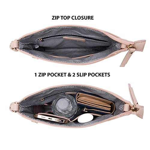 Solene Crossbody Bag Functional Multi Pocket Messenger Purse Top Zip Closure Shoulder Handbag With Adjustable Strap - color: Nude
