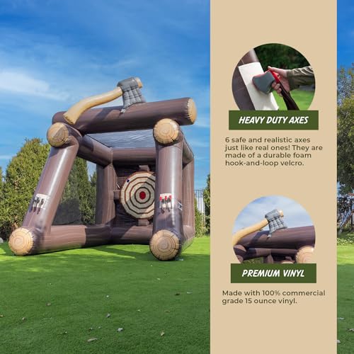 XJUMP 13ft Axe Throwing Inflatable Target Game, Professional Grade 15oz PVC Vinyl with Foam Axes, Toss Game for Kids and Adults, Rental, Birthday, Party Use, Indoor & Outdoor Play