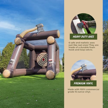 XJUMP 13ft Axe Throwing Inflatable Target Game, Professional Grade 15oz PVC Vinyl with Foam Axes, Toss Game for Kids and Adults, Rental, Birthday, Party Use, Indoor & Outdoor Play